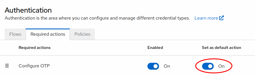 Keycloak OTP Default Action Configure