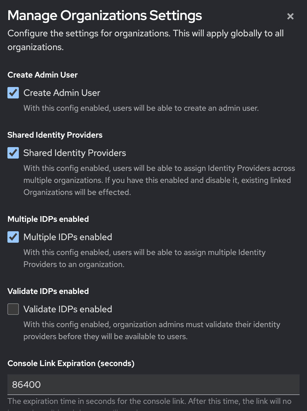 Settings config modal